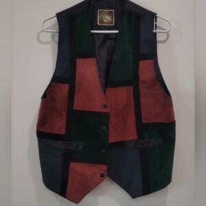Vintage Learsi Size Medium Leather Suede Patchwork Vest V-Neck Western Pockets